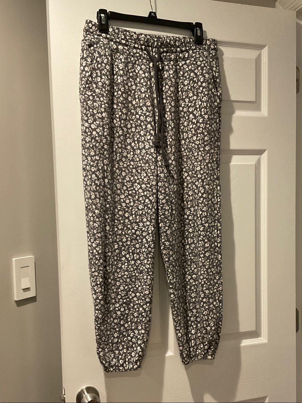 Gray Floral Drawstring Jogger Pants
